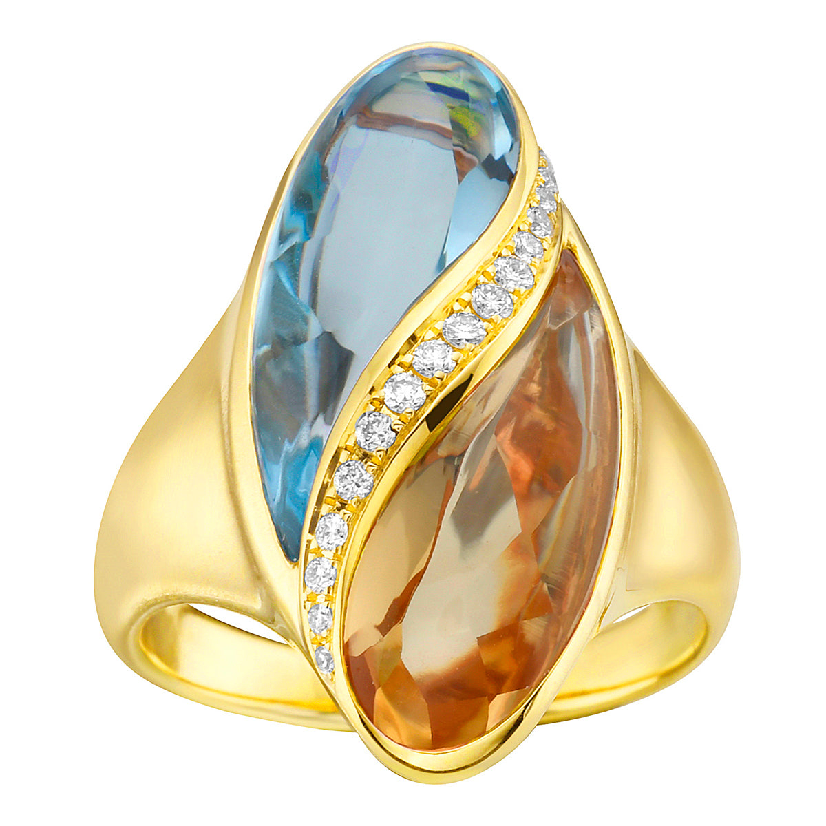 RING 18KY-7.90G 16D-0.10CT 1BT-4.54CT 1CIT-3.72CT BLUE TOPAZ AND CITRIN