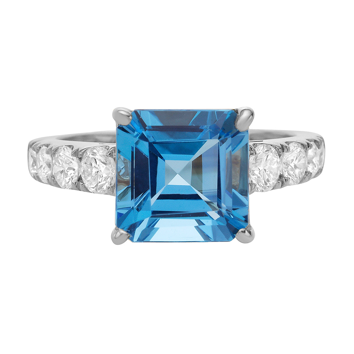 Ring 14KW/3.0G 1SWBT-4.12CT 8RD-0.70CT Swiss Blue Topaz