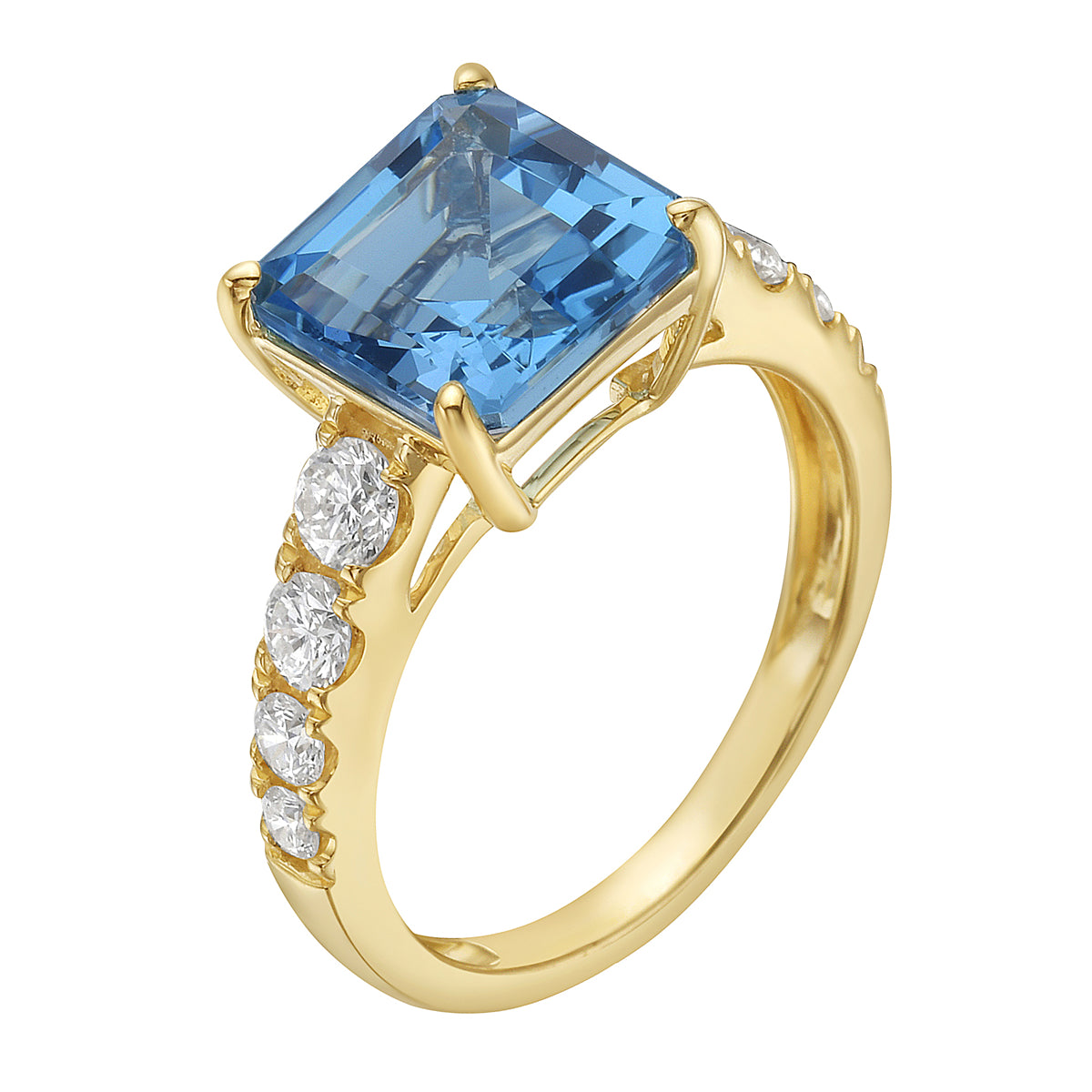 Ring 14KW/3.0G 1SWBT-4.12CT 8RD-0.70CT Swiss Blue Topaz