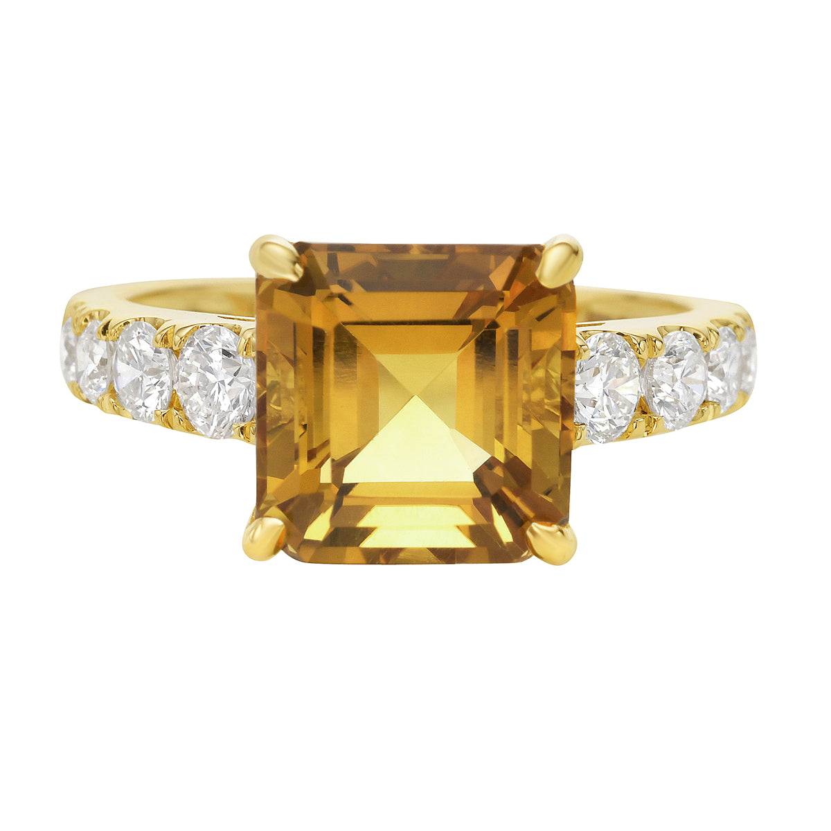 Ring 14KY/3.1G 1CIT-3.79CT 8RD-0.70CT Citrine