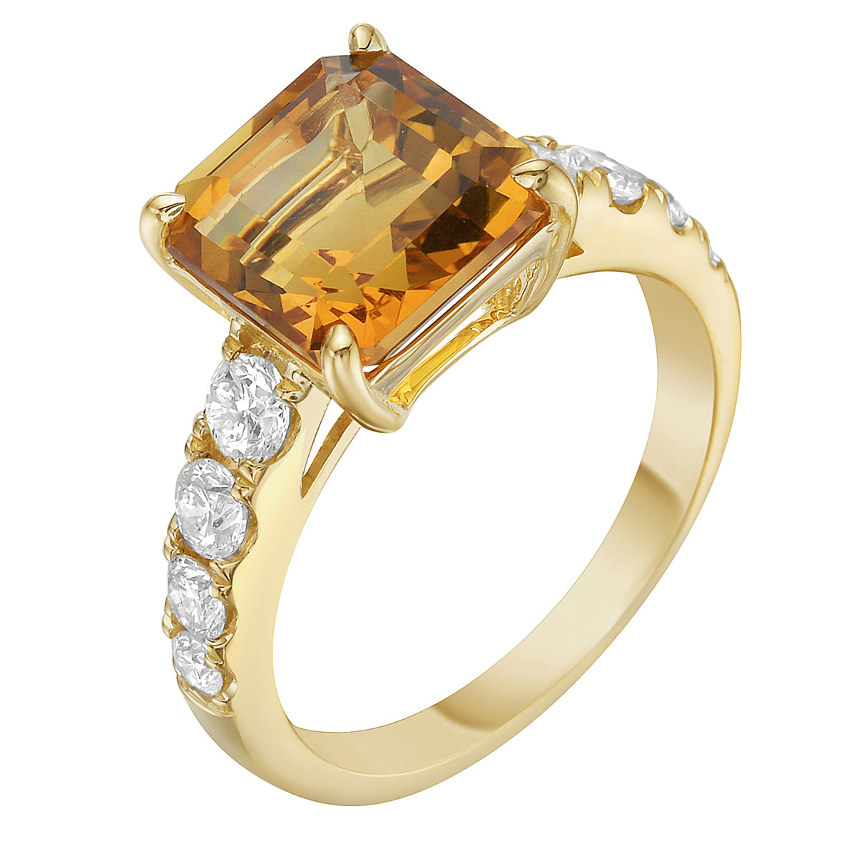 Ring 14KY/3.1G 1CIT-3.79CT 8RD-0.70CT Citrine