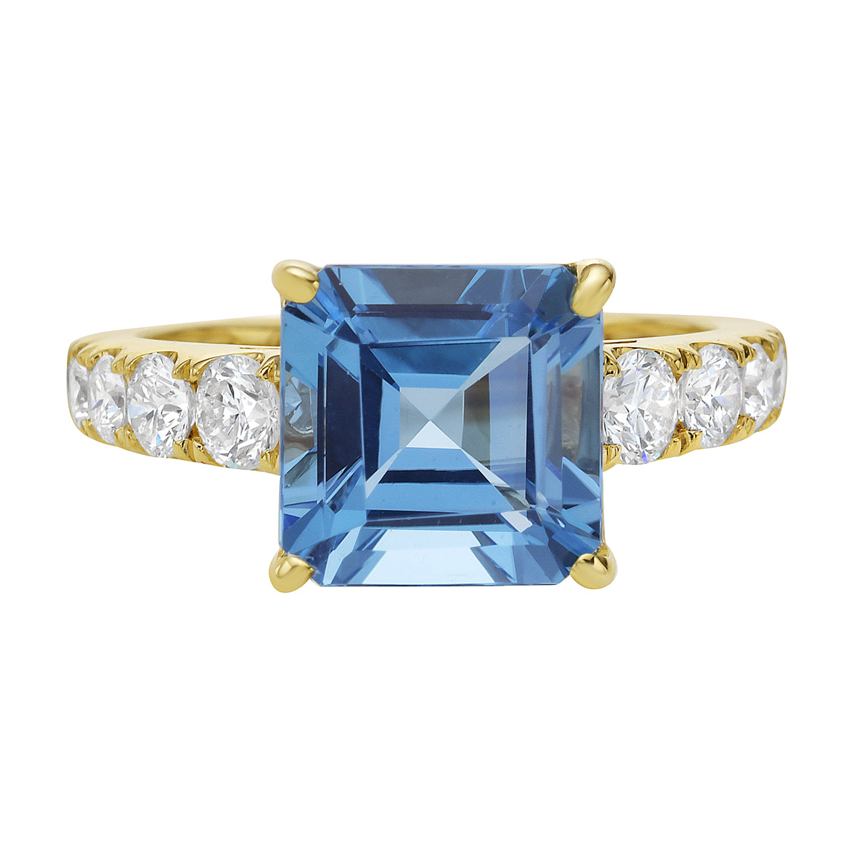 Ring 14KY/3.0G 1SWBT-4.12CT 8RD-0.70CT Swiss Blue Topaz