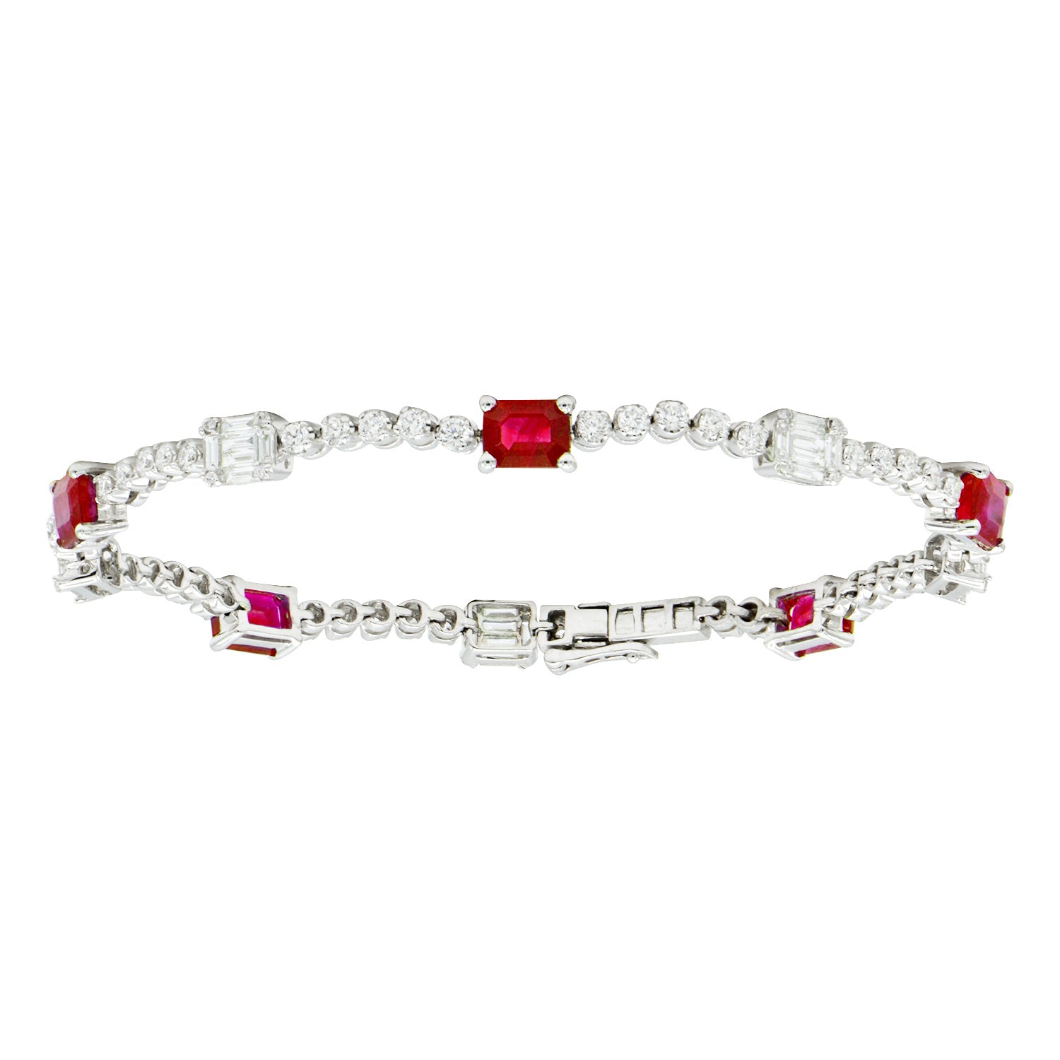 Emerald Cut Rubys with Illusion Emeralds Tennis Bracelet