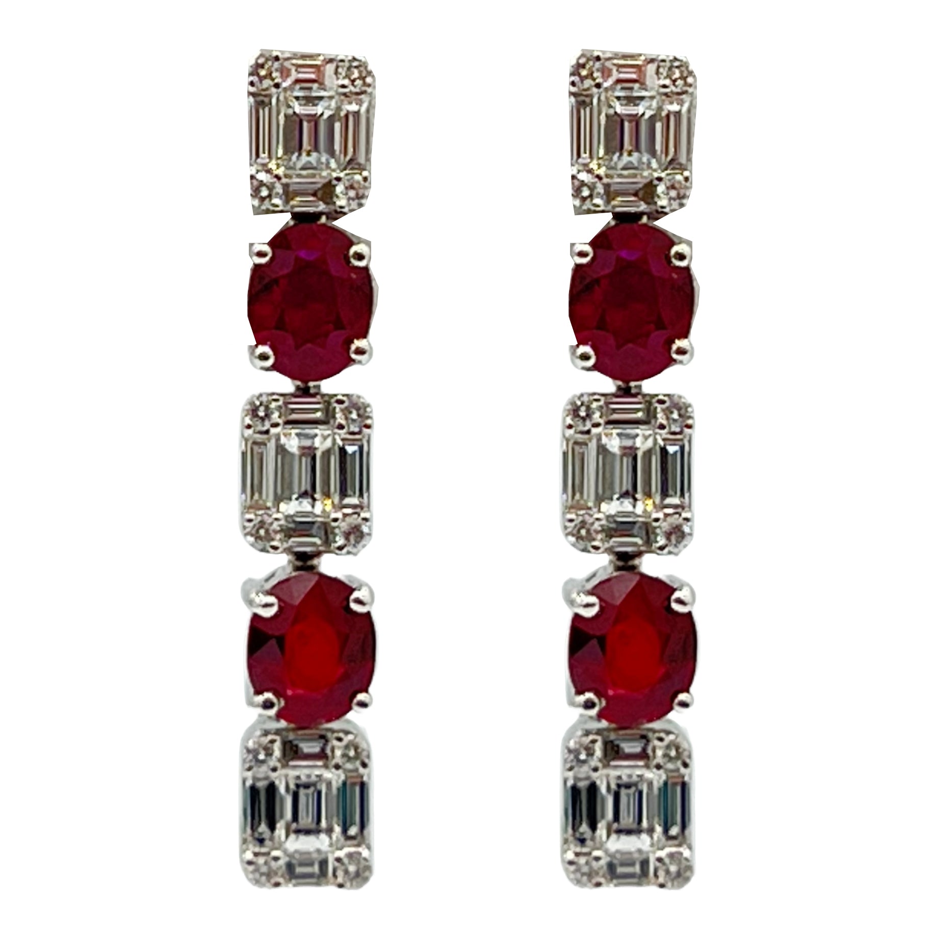 Earrings 18KW/4.4G 4RUBY-1.7CT 30BD-0.73CT 24RD-0.15CT