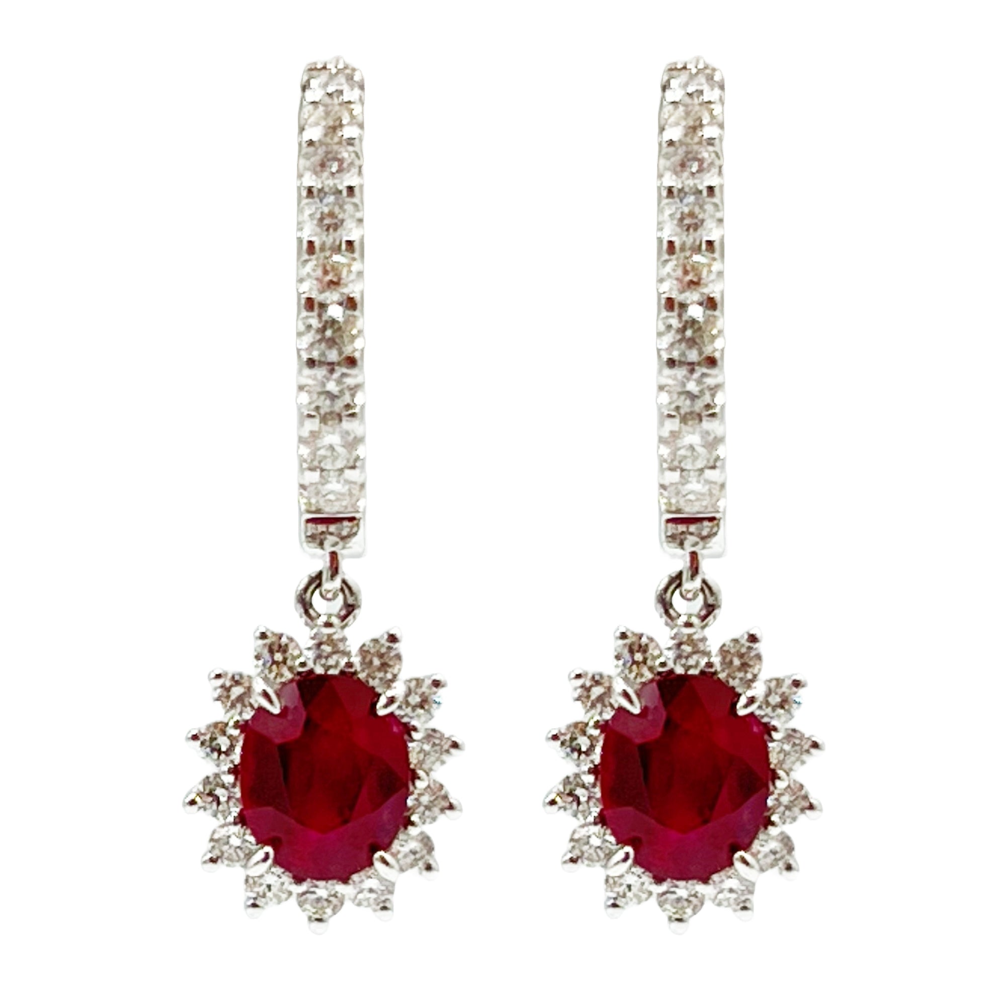 Earrings 18KW/4.6G 2RUBY-2.19CT 46RD-0.71CY