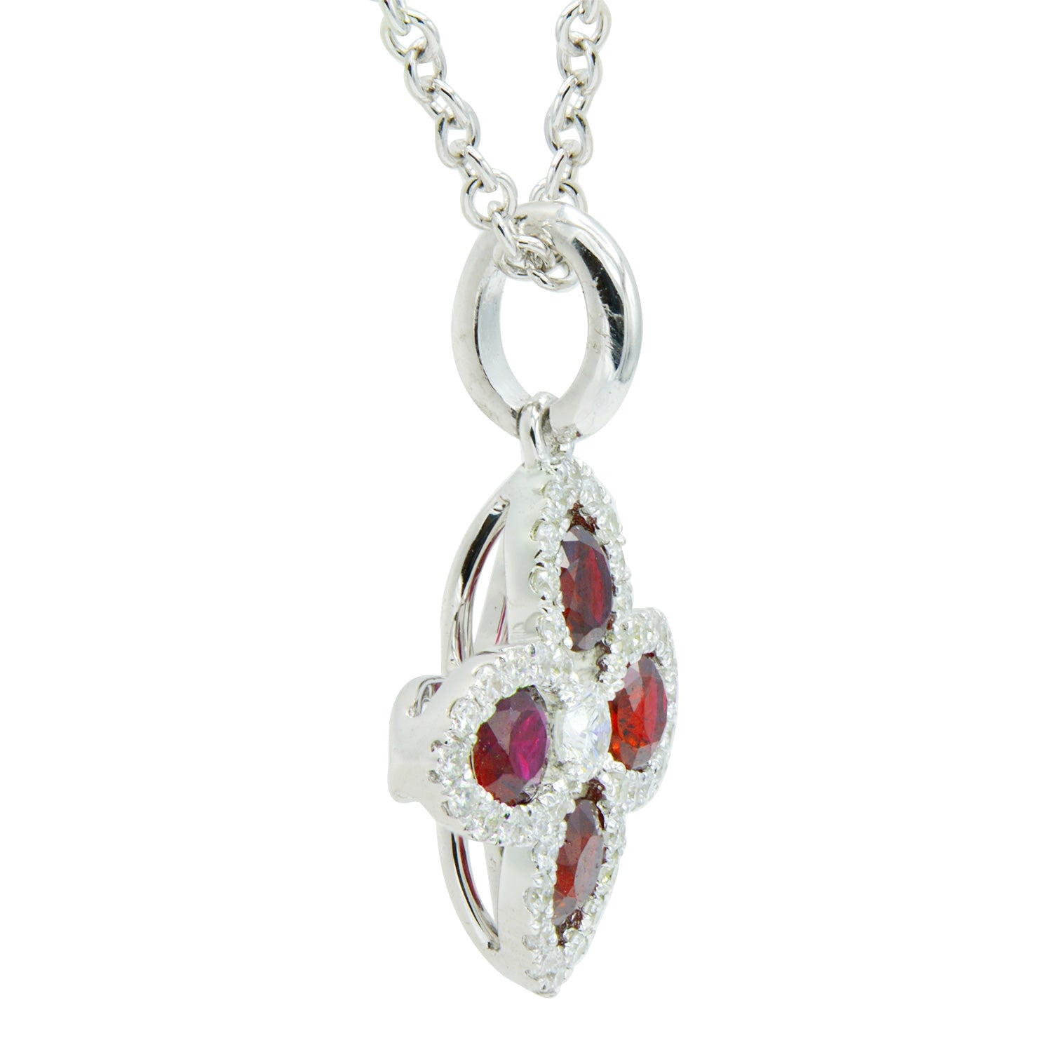 14K White Gold Ruby and Diamond Flower Pendant