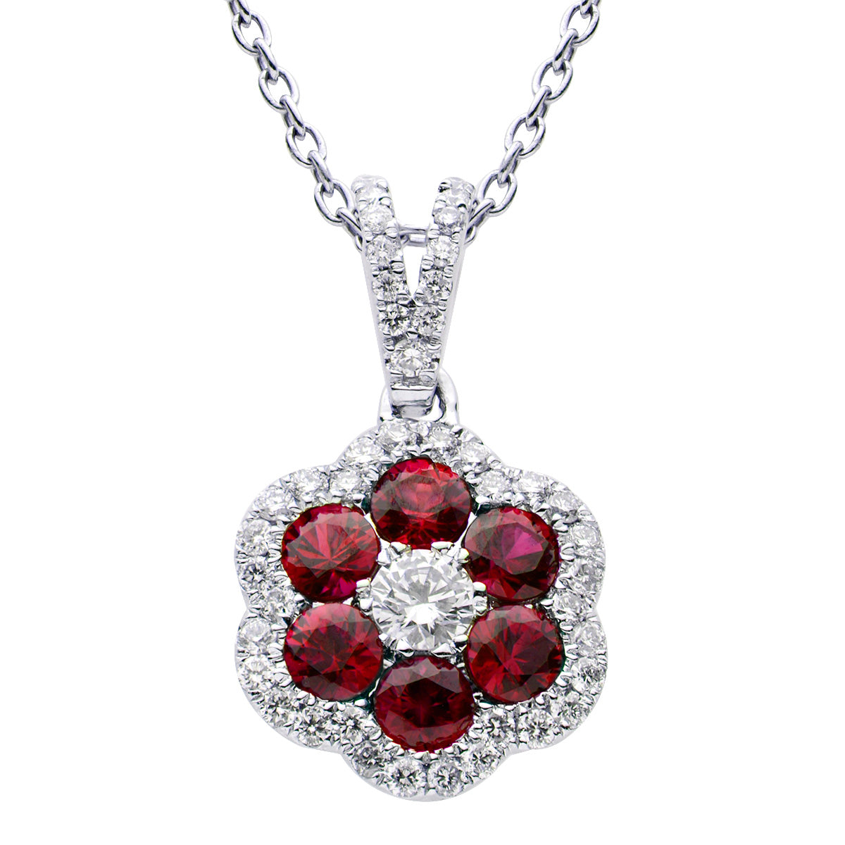 18KW Ruby Flower Pendant