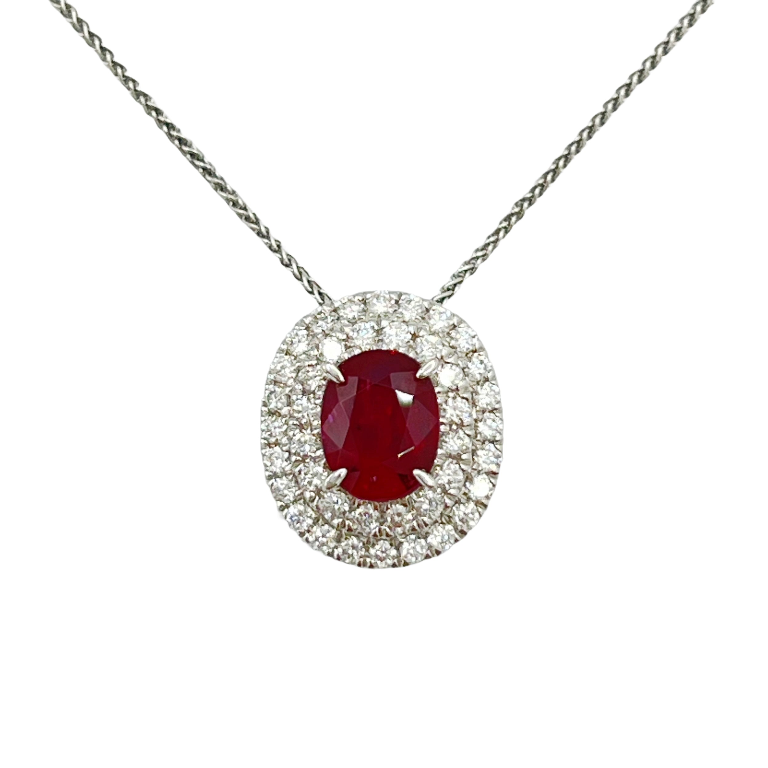 Pendant 18KW/1.6G 1RUBY-1.36CT 40RD-0.39CT