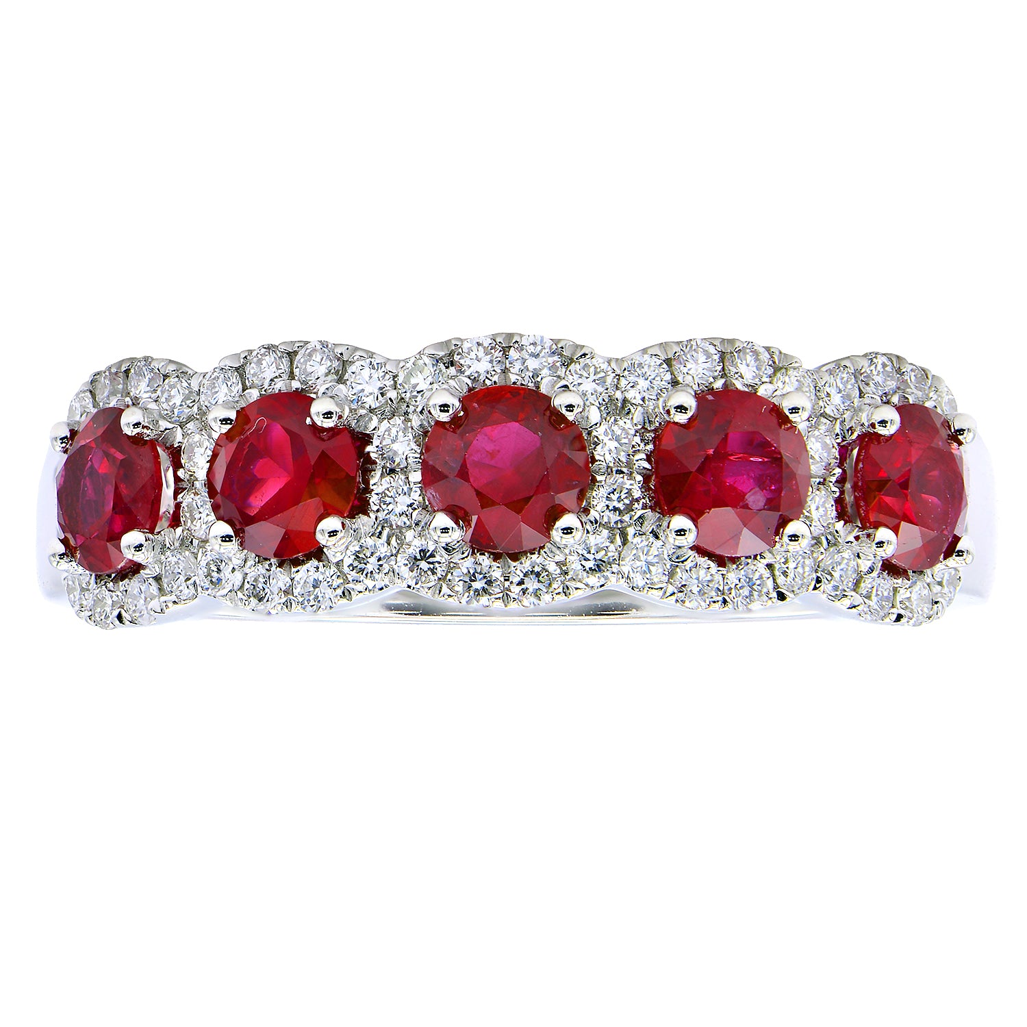 14K White Gold Ruby and Diamond Halo Band