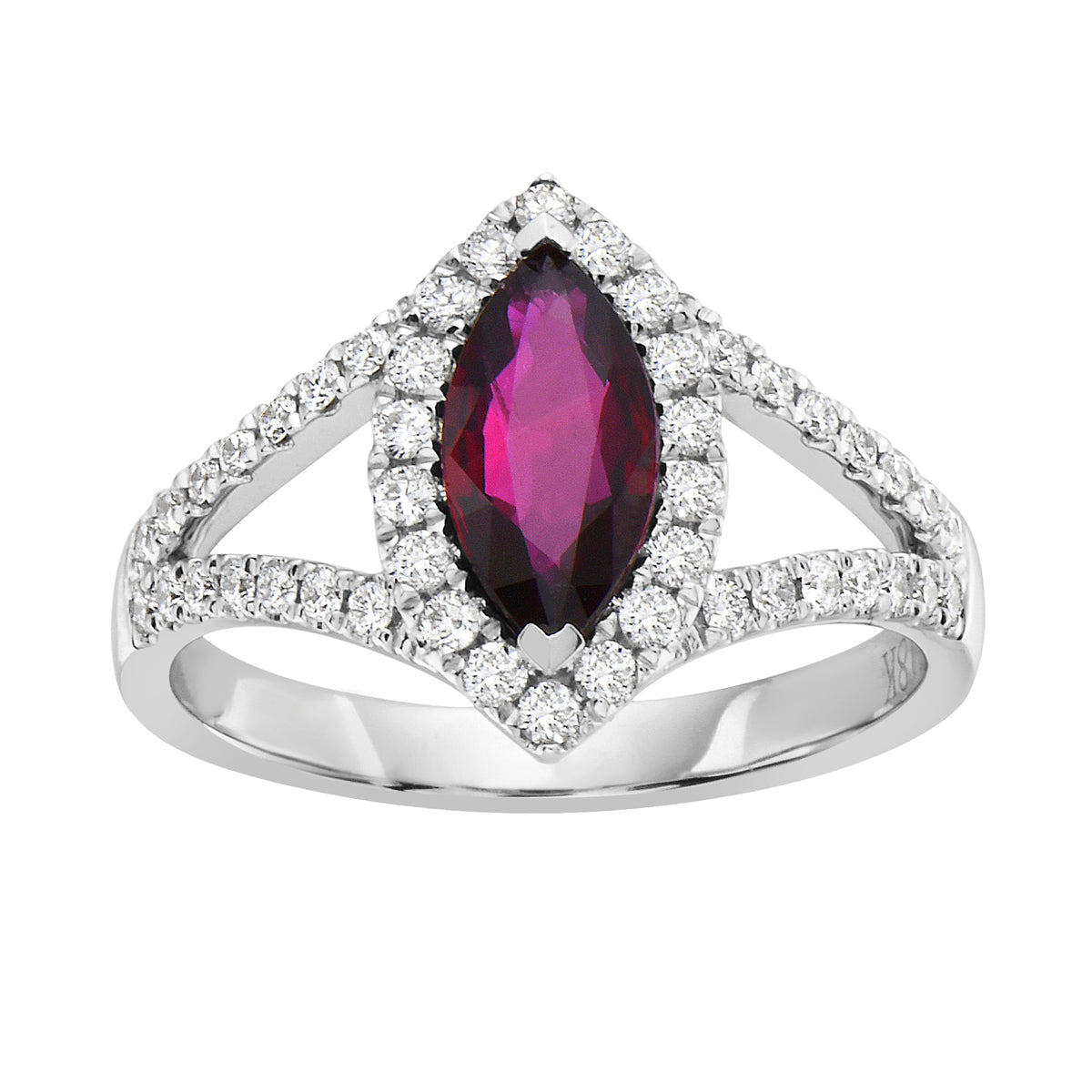 Ring 18KW/3.7G 1RUBY-1.02CT 40RD-0.39CT