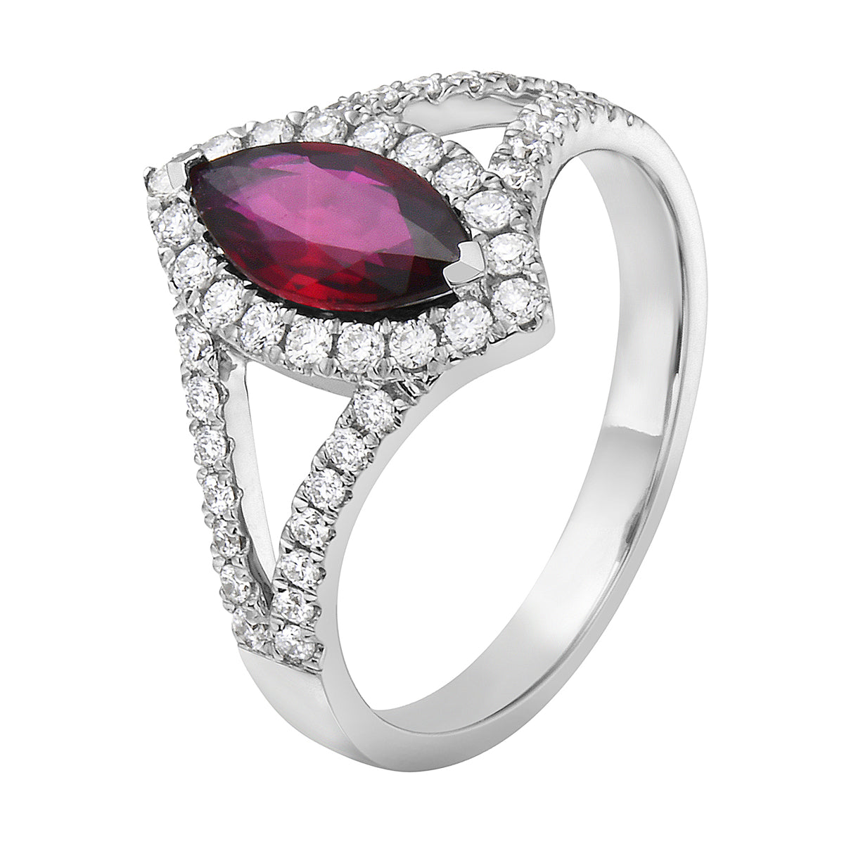 Ring 18KW/3.7G 1RUBY-1.02CT 40RD-0.39CT