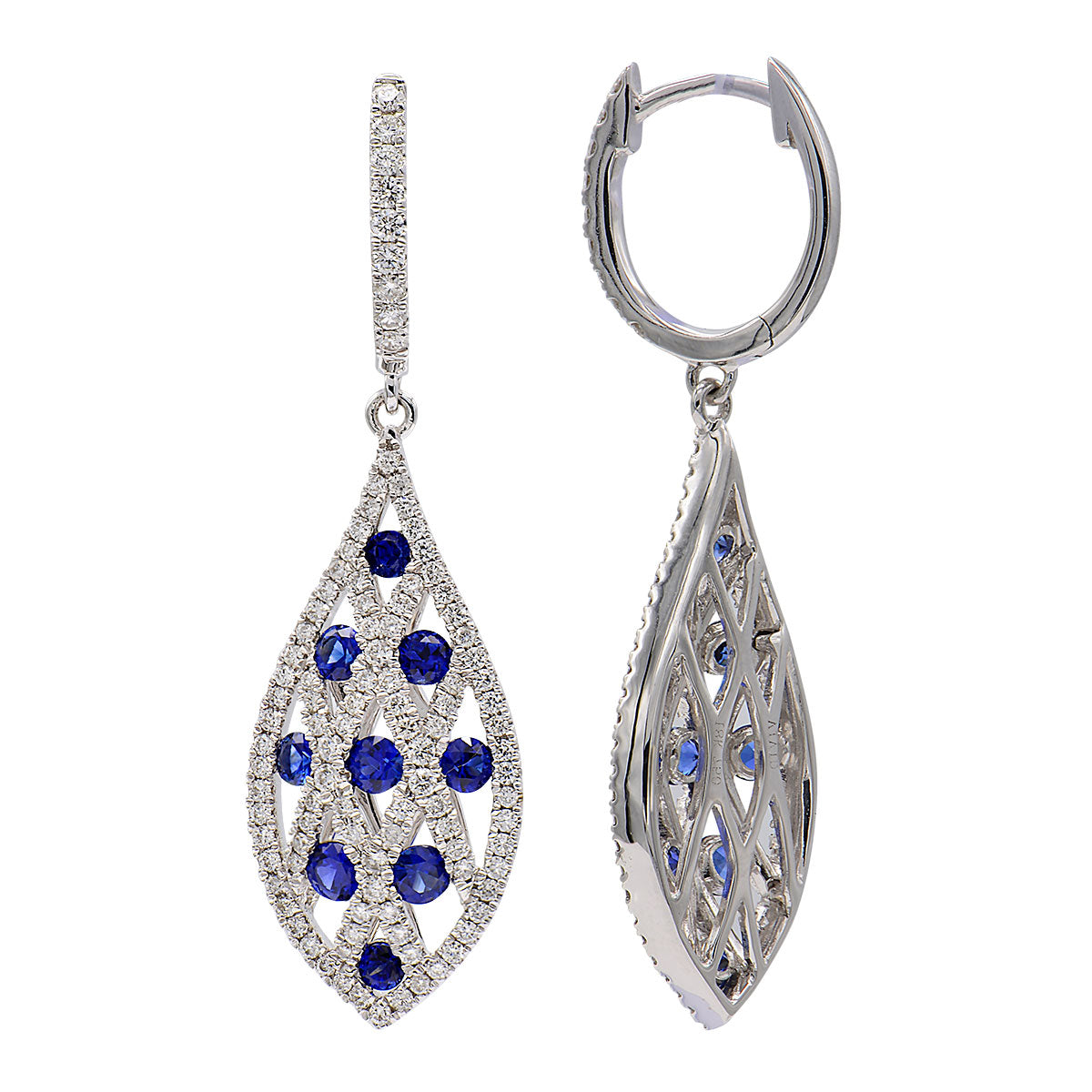 18KW Blue Sapphire Hanging Earrings