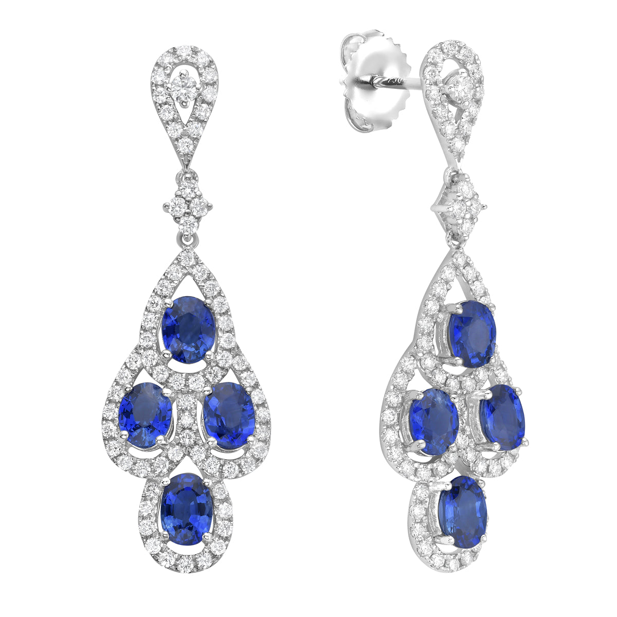 Earrings 18KW/4.6G 8SAPP-3.75CT 136RD-1.08CT