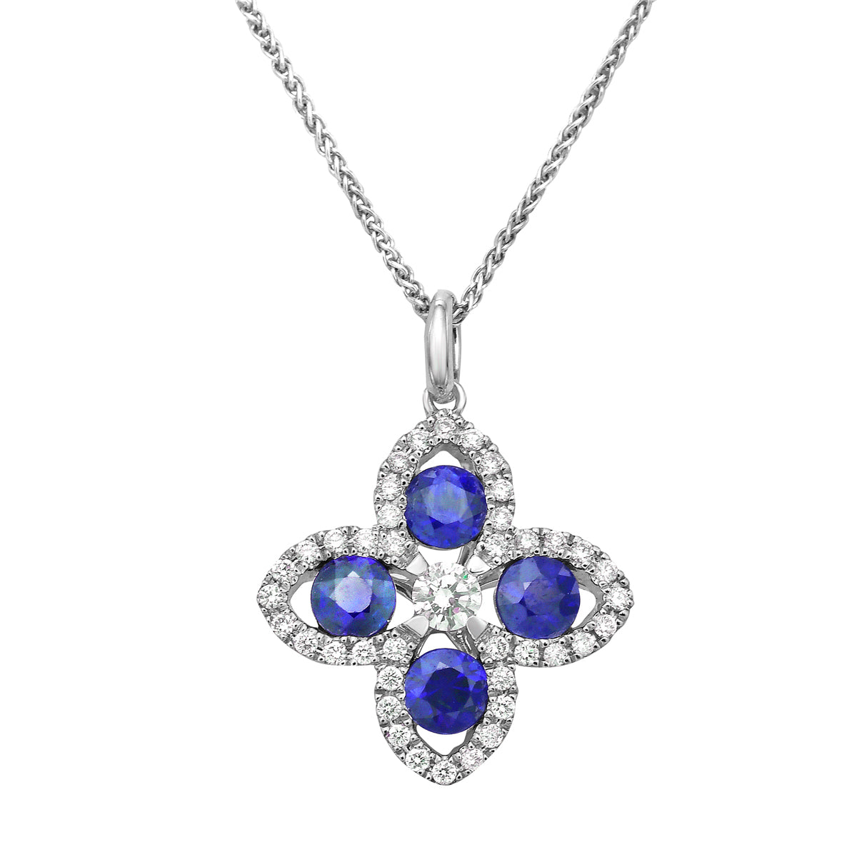 Pendant 18KW/1.6G 4SAPP-0.85CT 41RD-0.24CT W/CHAIN