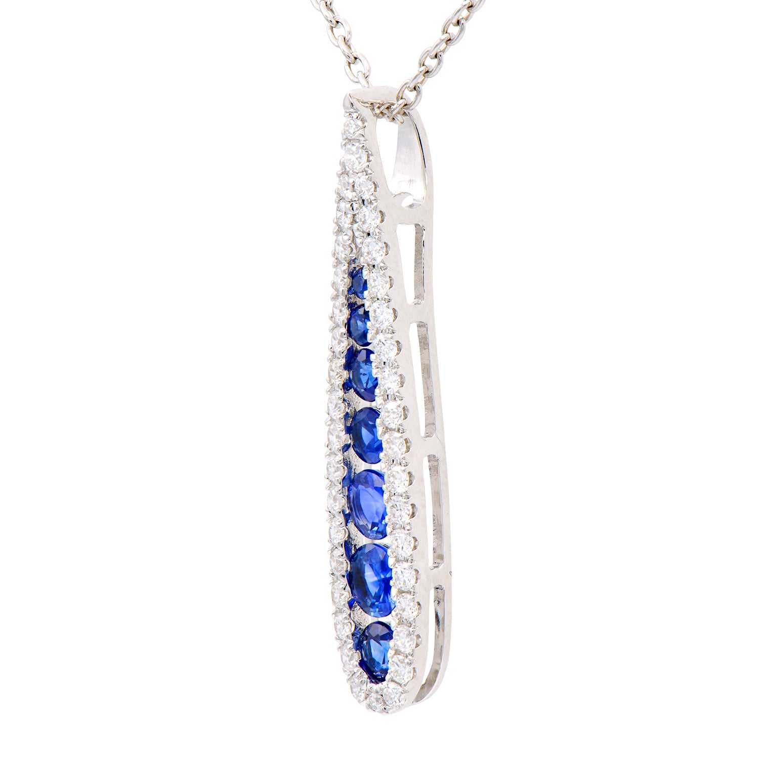 14K White Gold Sapphire and Diamond Drop Pendant