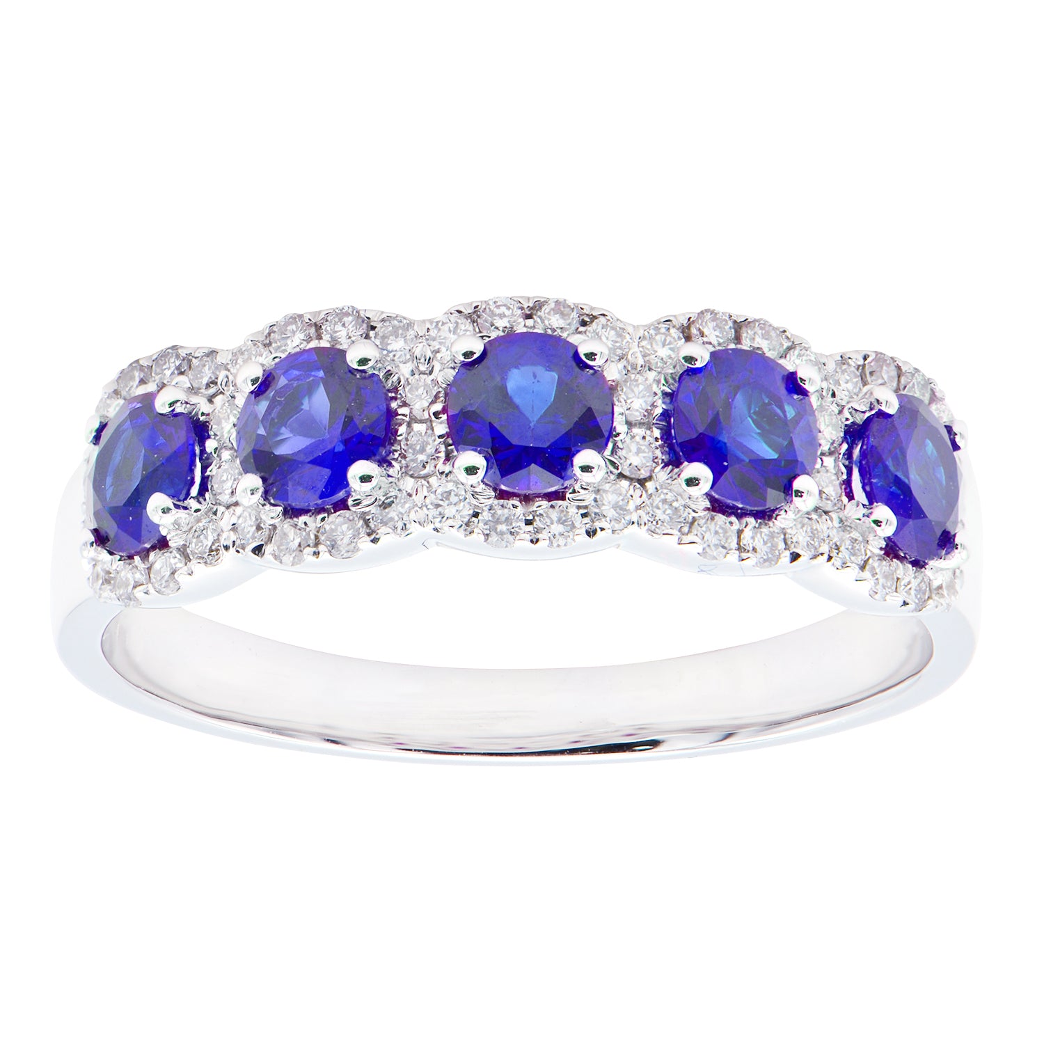 14K White Gold Sapphire with Diamond Halo Ring